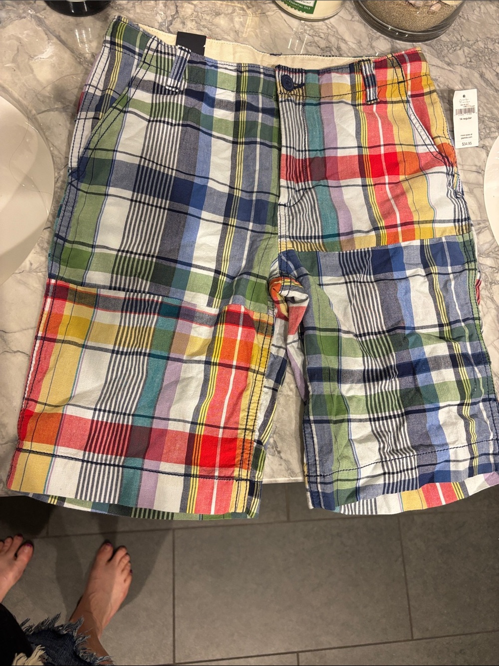 NWT Gap Kids Multi-Color Plaid Patchwork Shorts Size 14 Regular